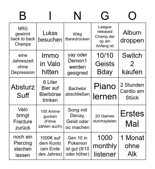 2026 Bingo Card