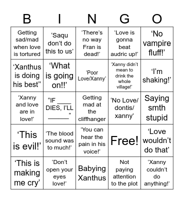 Xanthus ep 10 Bingo Card
