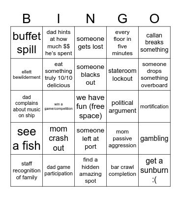 CRUISE 2025 Bingo Card