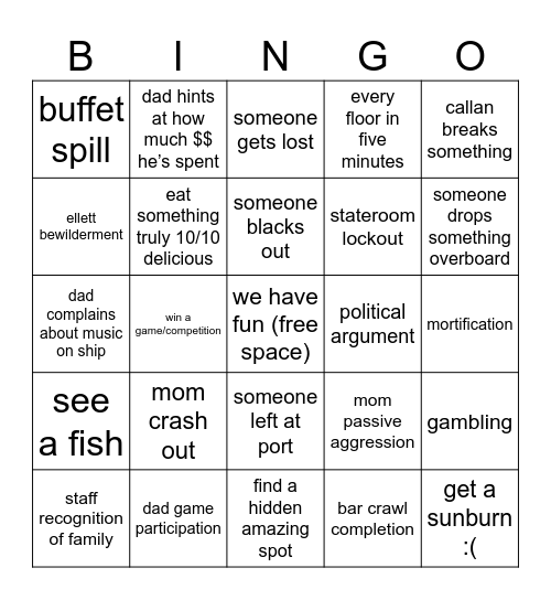 CRUISE 2025 Bingo Card