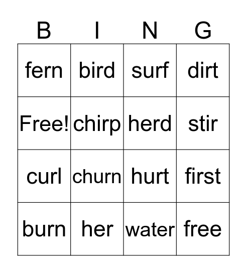 /er/ sound Bingo Card