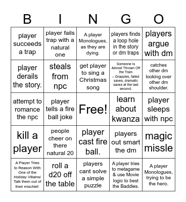 xmas dnd bingo Card