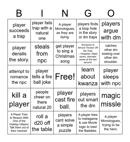 xmas dnd bingo Card