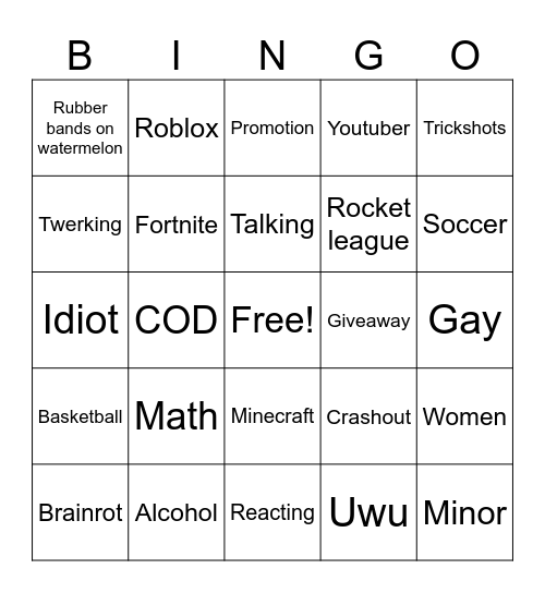 YouTube shorts Bingo Card