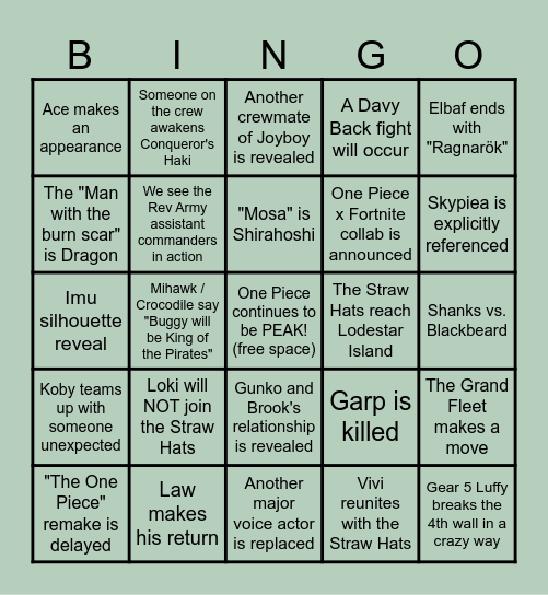 One Piece 2026 Predictions Bingo Card