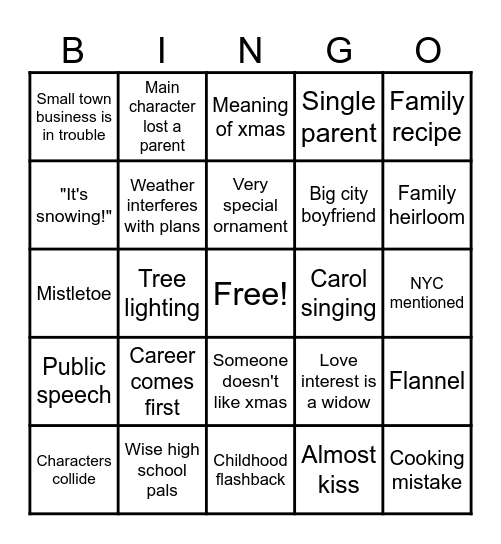 🎄Hallmark Christmas Movie Bingo☃️ Bingo Card