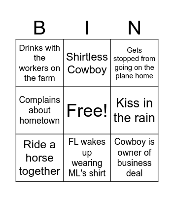 Christmas Cowboy Movie Bingo Card