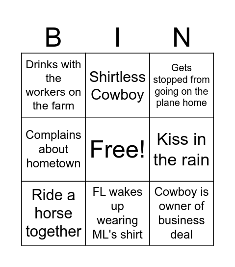 Christmas Cowboy Movie Bingo Card