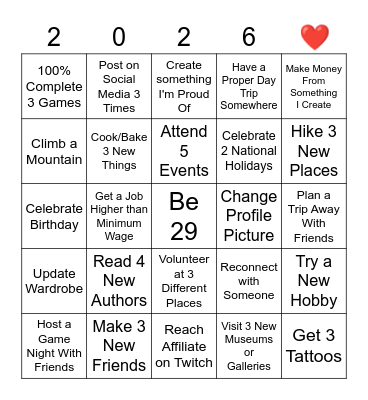 2026 Bingo Card Bingo Card
