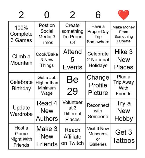 2026 Bingo Card Bingo Card
