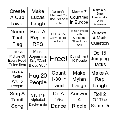 Bingo Scavenger Hunt! Bingo Card