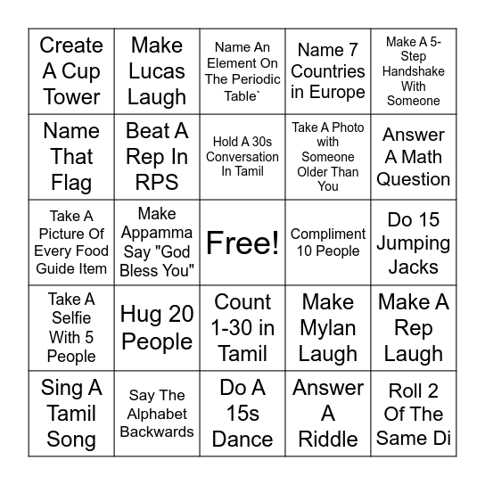Bingo Scavenger Hunt! Bingo Card