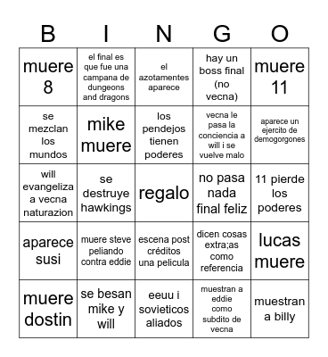 ULTIMO CAPITULO SG Bingo Card