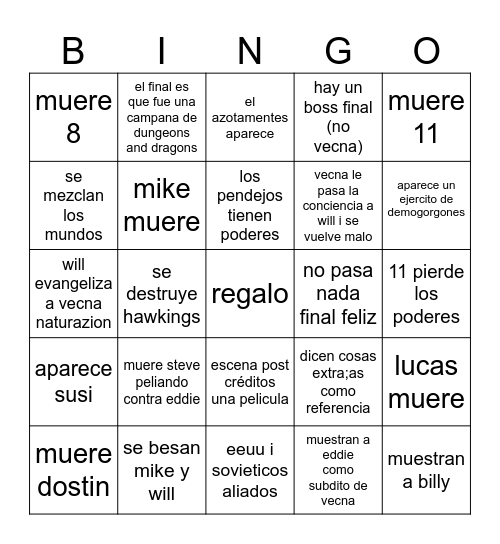 ULTIMO CAPITULO SG Bingo Card
