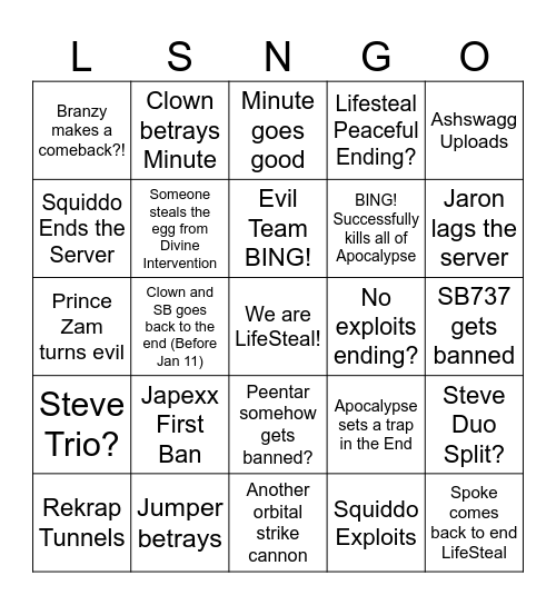 LIFESTEAL 2026 BINGO Card