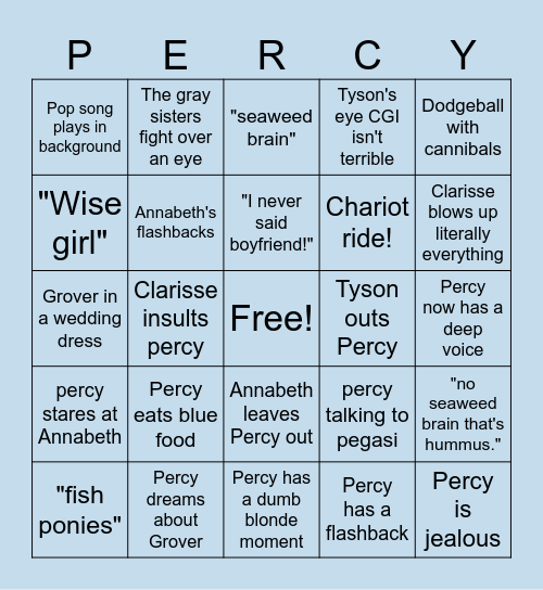 Percy Jackson Watchparty bingo Card
