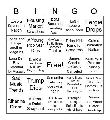 2026 Bingo Card Bingo Card