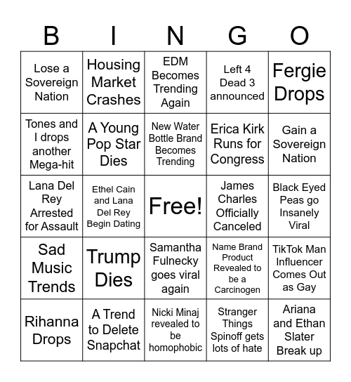 2026 Bingo Card Bingo Card