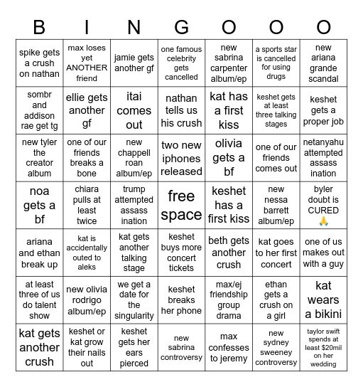 2026 bingo board Bingo Card