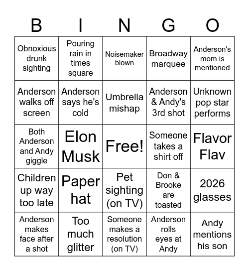 CNN NYE 2026 Bingo Card