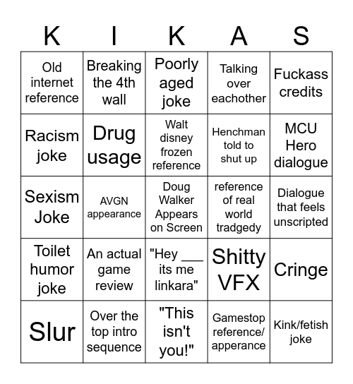 Kickassia Bingo Card