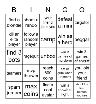 special bingo for me Bingo Card