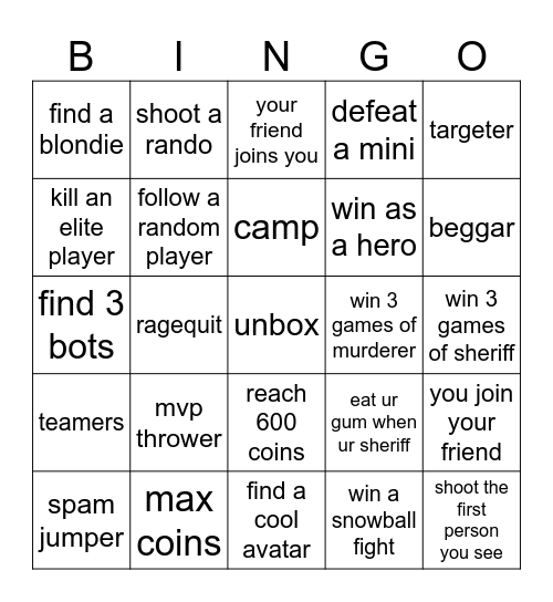 special bingo for me Bingo Card