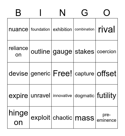 Unit 3 & 4 Review Bingo Card