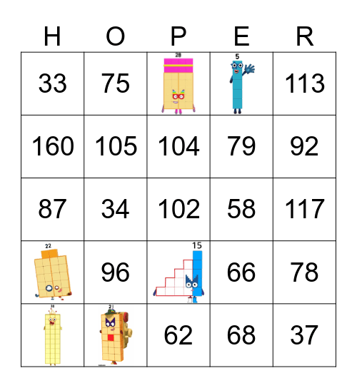 Number blocks Bingo Card