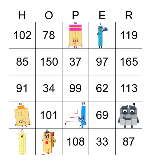 Number blocks Bingo Card