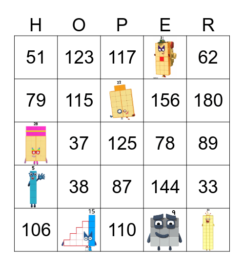 Number blocks Bingo Card