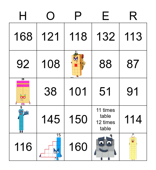 Number blocks Bingo Card