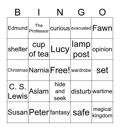 The Lion the Witch and the Wardrobe  Bingo Card
