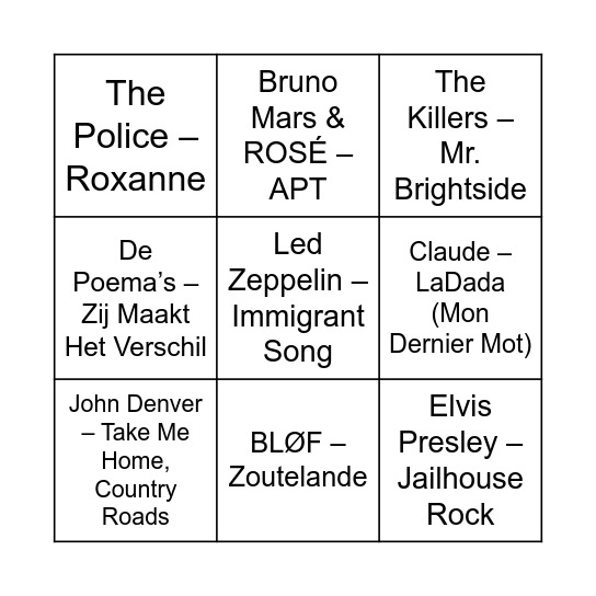 Top 2000 2 Bingo Card