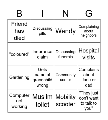 Granny & Grandad Bingo Card