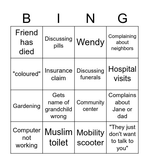 Granny & Grandad Bingo Card