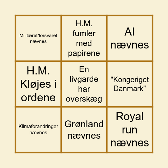 H.M. Kongens nytårstale 2025 Bingo Card