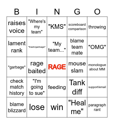 Overwatch Sucks Bingo Card