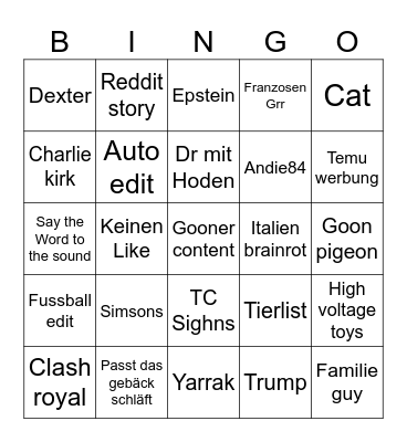 Tiktiok bingo Bingo Card
