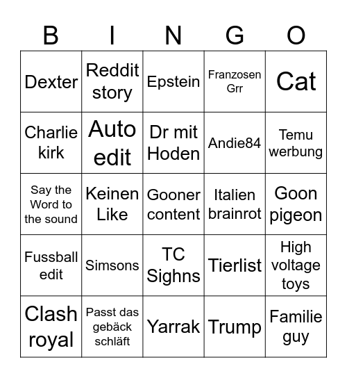 Tiktiok bingo Bingo Card