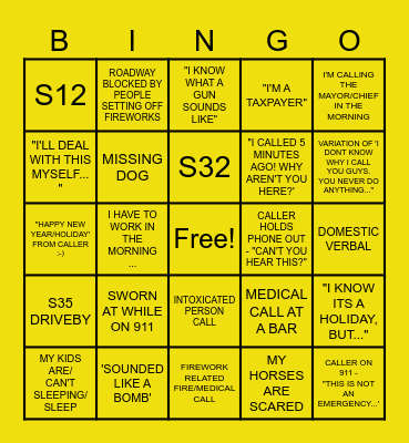 MCPSC 911 NEW YEAR'S EVE BINGO Card