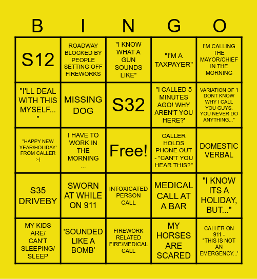 MCPSC 911 NEW YEAR'S EVE BINGO Card