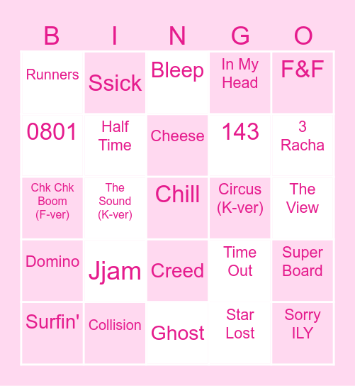 SKZ SONGS Bingo Card