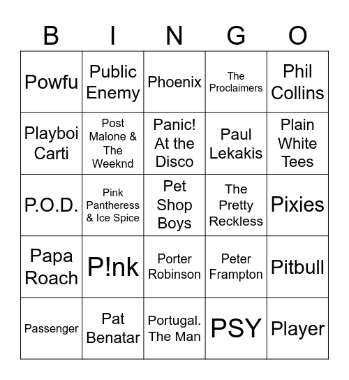 Flamingo Music Bingo:  Game #2 Bingo Card