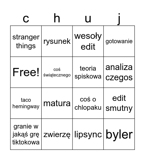 Untitled Bingo Card