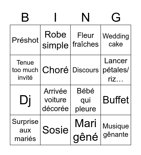 Wedding Bingo Card