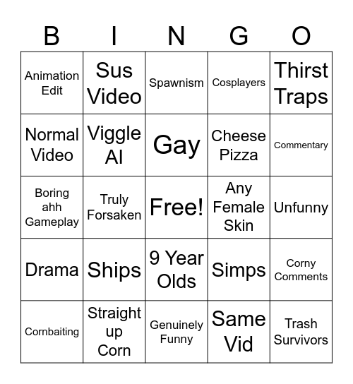 Foreskin Tiktok Bingo Card