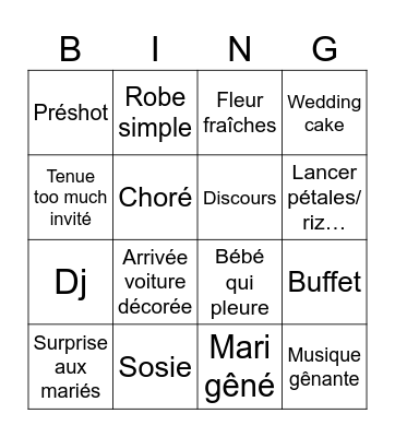 Wedding Bingo Card