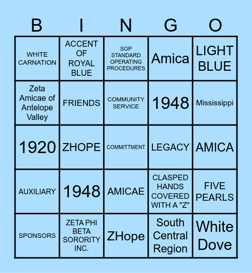 ZETA AMICAE AUXILLIARY OF ITTA BENA Bingo Card