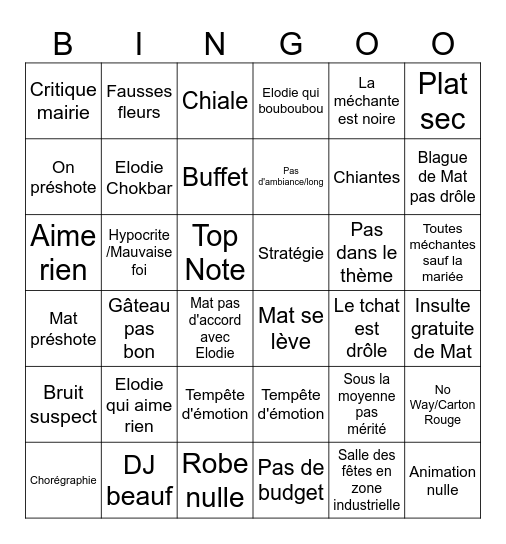 4 mariages pour une lune de miel Bingo Card